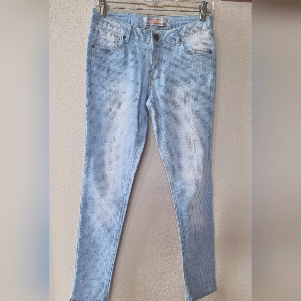 NWOT Silvian Heach Womens Light Wash Silver Sparkle Dot Skinny Jeans Size 6 (42)